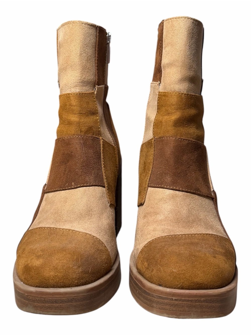 Universal Thread Women’s 8 Patchwork Block Heel Ankle Bootie Brown Suede Like - Picture 2 of 7